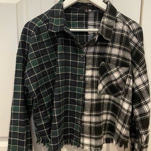 cropped split color flannel
